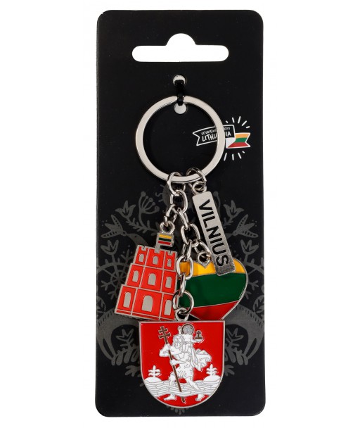 Three-Part Metal Keychain with Vilnius Symbols